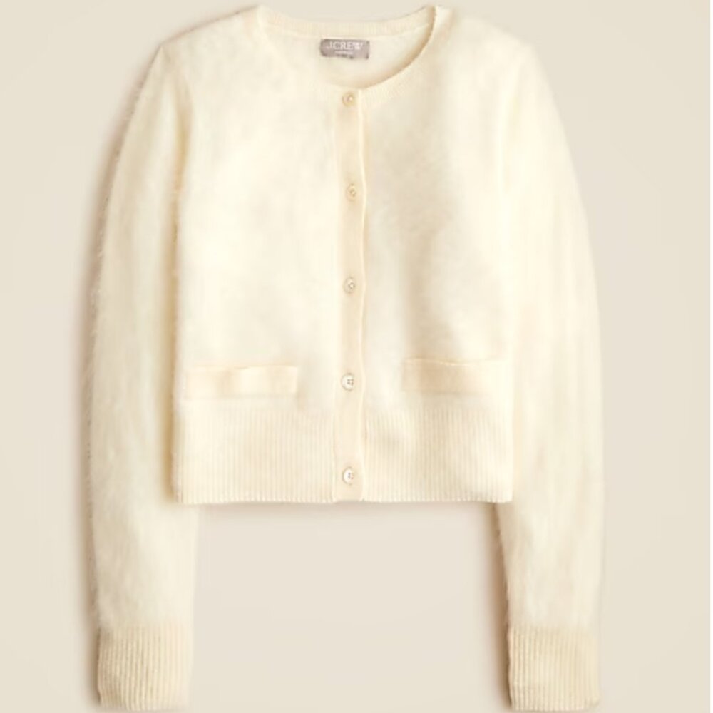 J Crew Brushed Cashmere Fitted Cardigan Sweater Size S Warm Ivory THIS SEASON